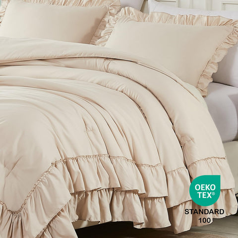 Cupocupa beige queen comforter pillowcases layout clearly displays the three-piece set.