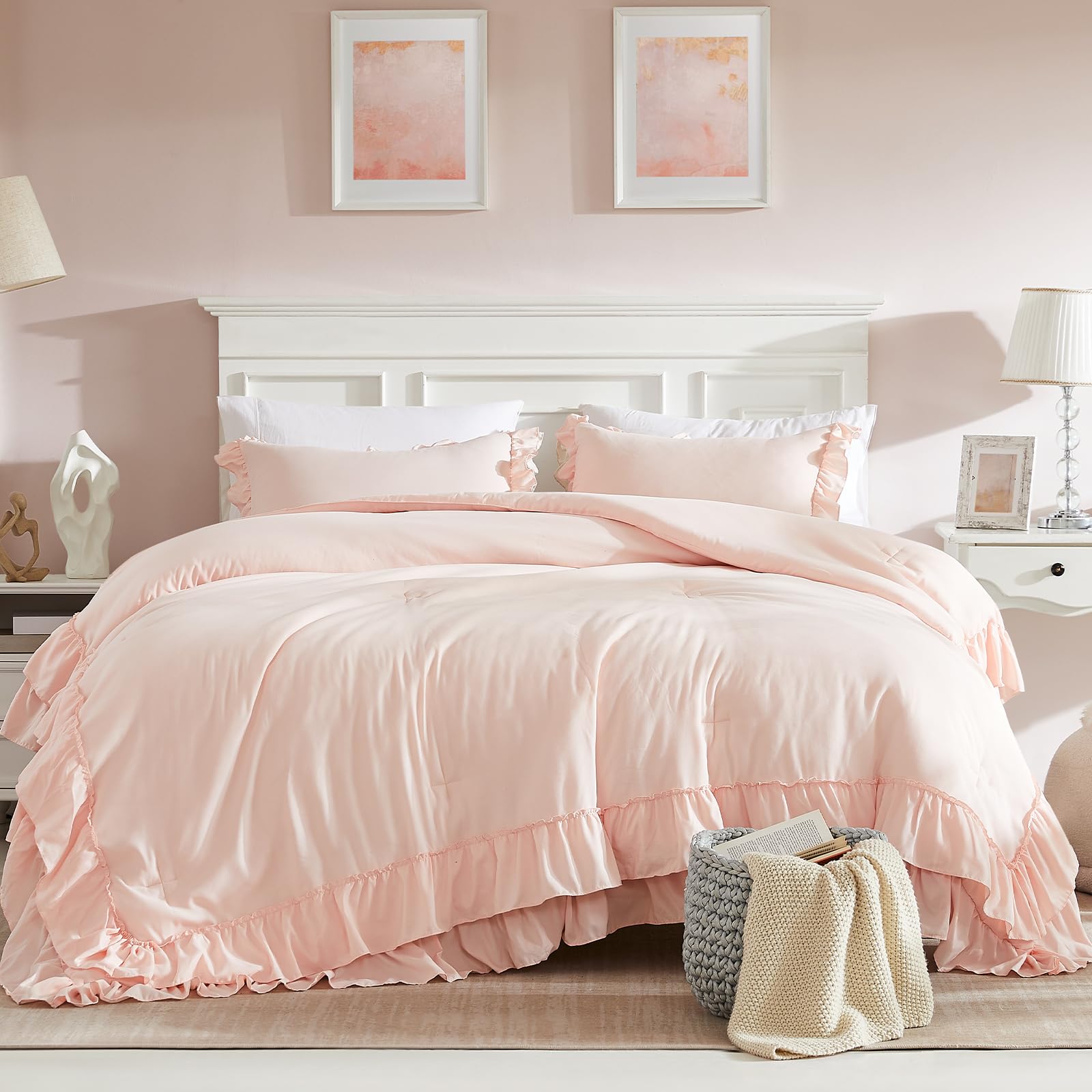 Cupocupa blush pink close-up of ruffled hem showing soft texture and microfiber quality.