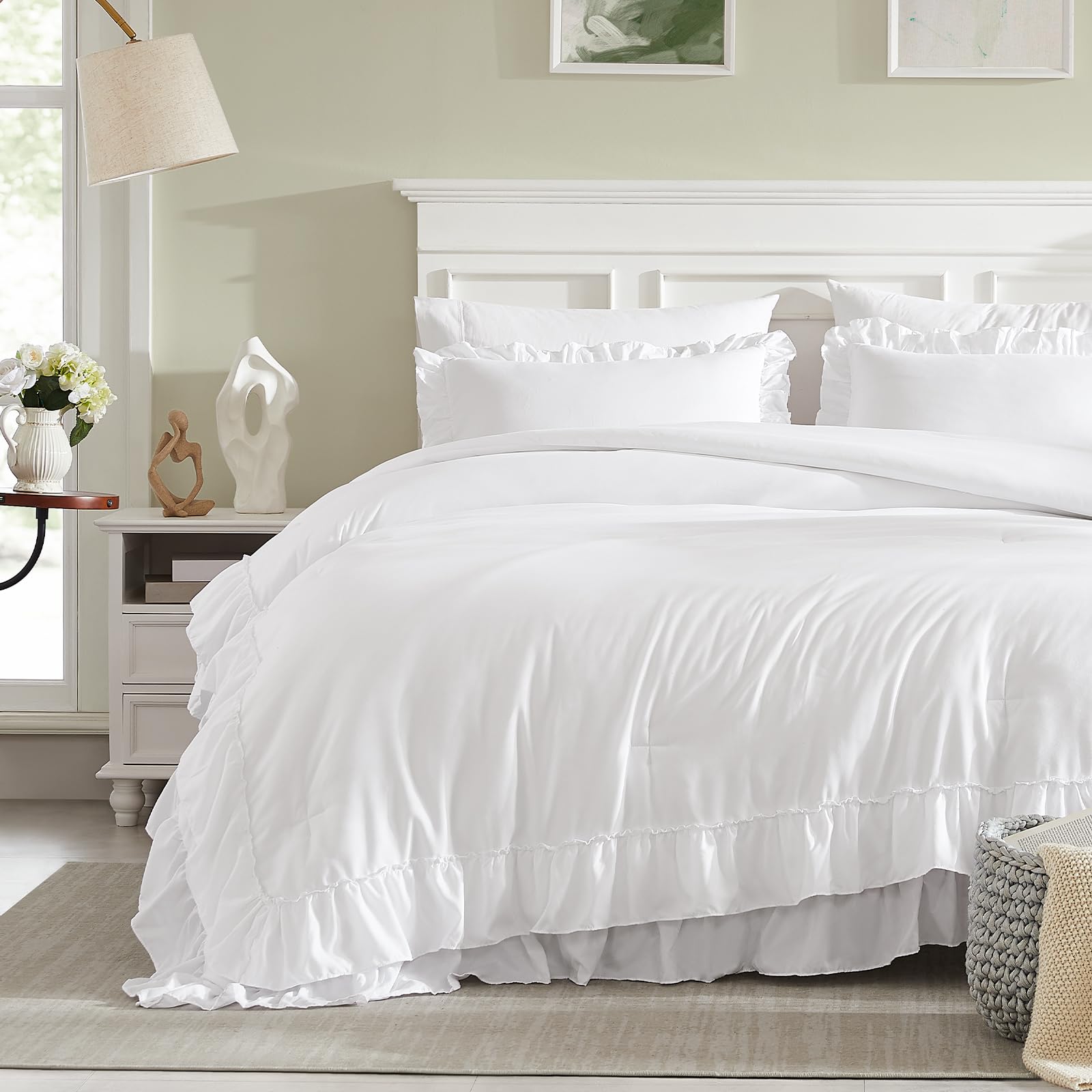 Cupocupa White Pillowcase pair matches the comforter for coordinated shabby chic style.