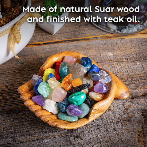 Curawood rock display bowl earthy wood finish enhances any decor.