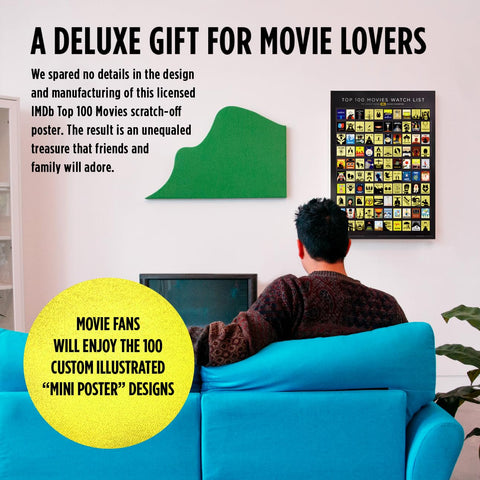 Curious Charts Commission IMDb Top 100 poster backside reveals scratch-off guidance and materials.