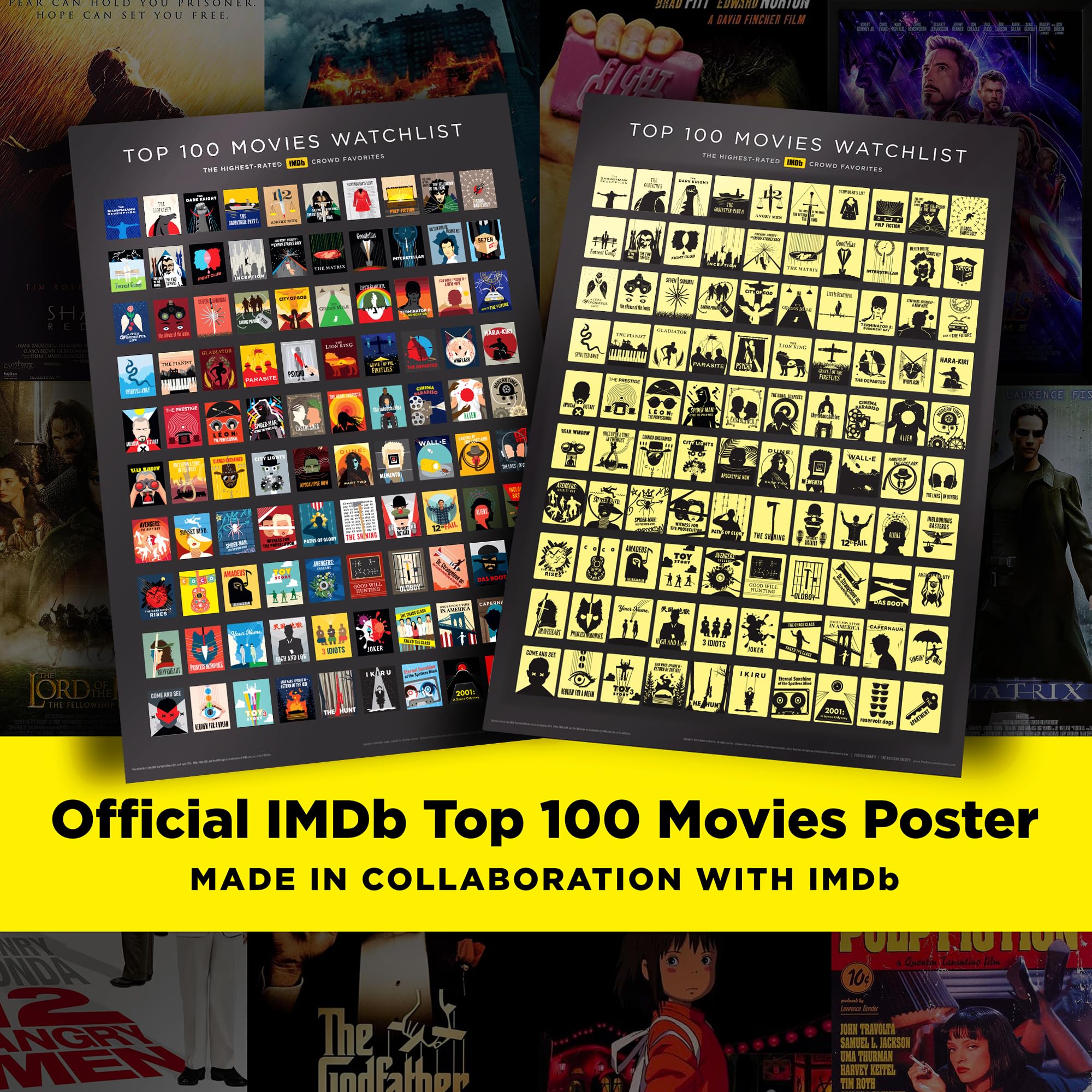 Curious Charts Commission IMDb Top 100 poster packaging highlights gift-ready presentation.