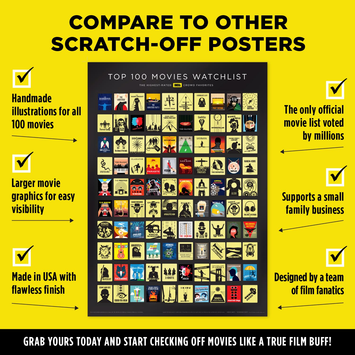 Curious Charts Commission IMDb Top 100 poster with scratch-detail highlights its interactive experience.