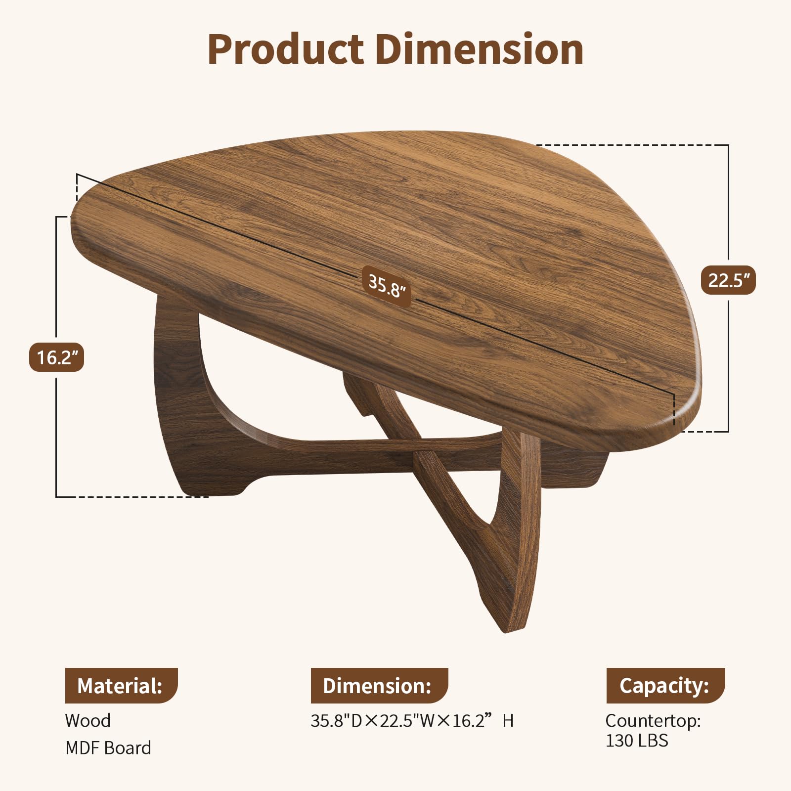 Curlaky coffee table solid X-base provides sturdy support for daily use