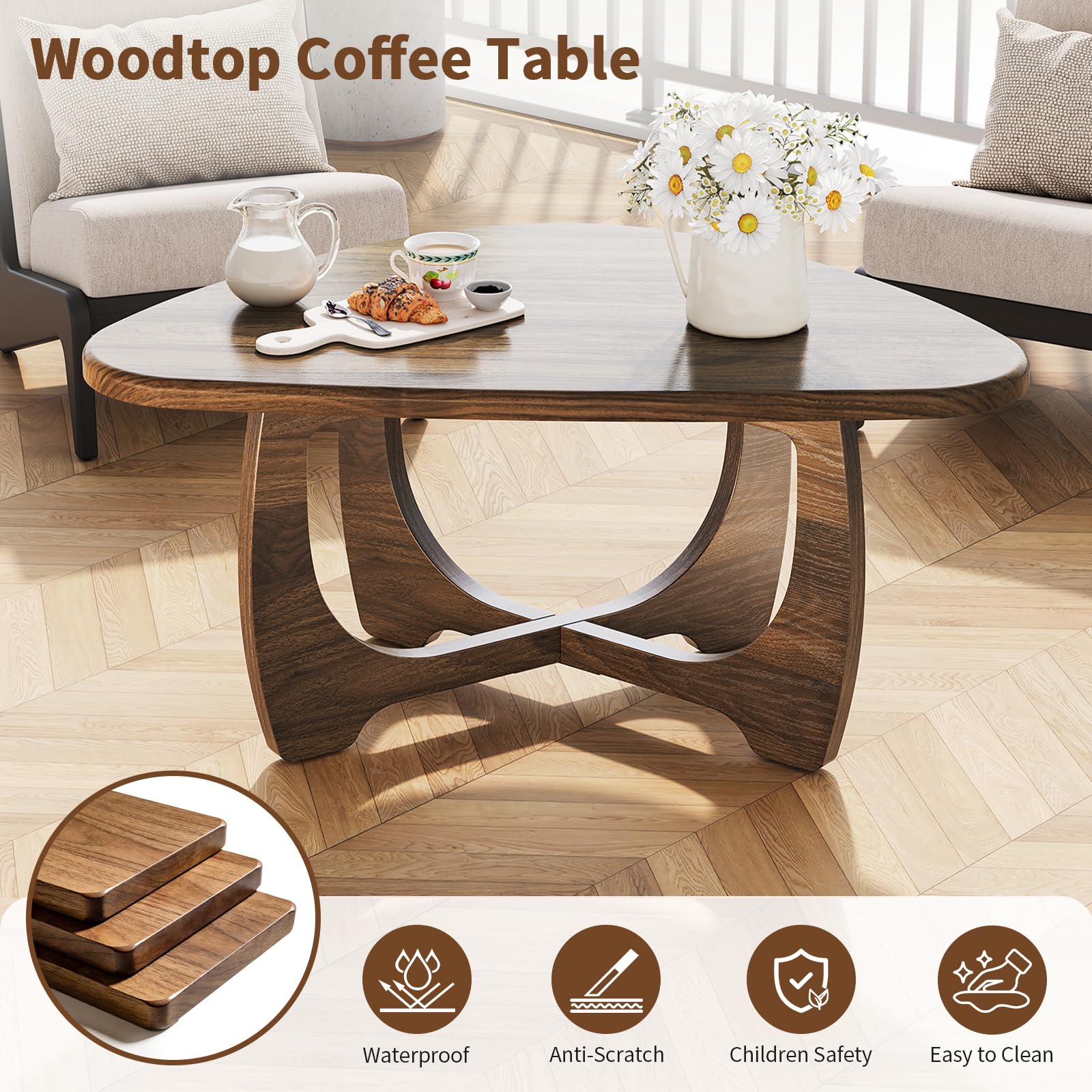Curlaky coffee table water-resistant finish helps protect against spills