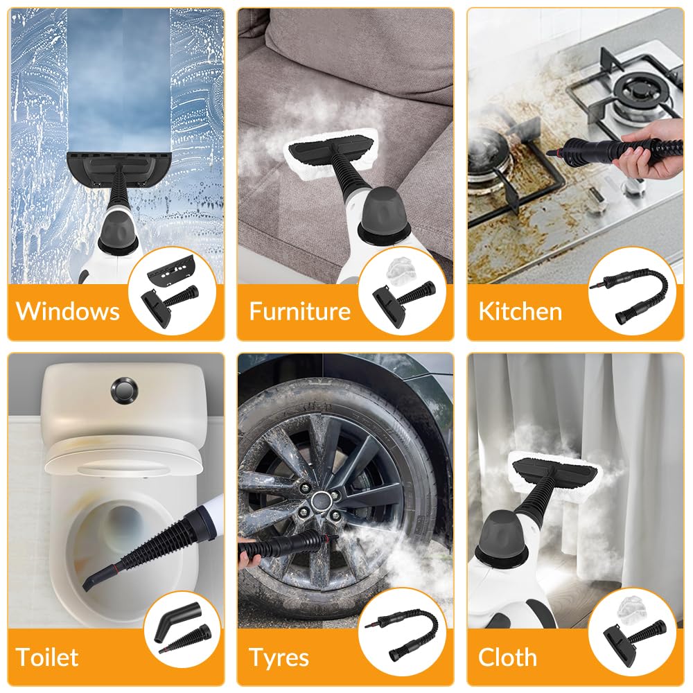 CURMEDI handheld steam cleaner 12 accessories included for versatile cleaning tasks