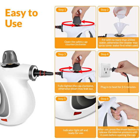 CURMEDI handheld steamer showing 9.4 ft cord for flexible use