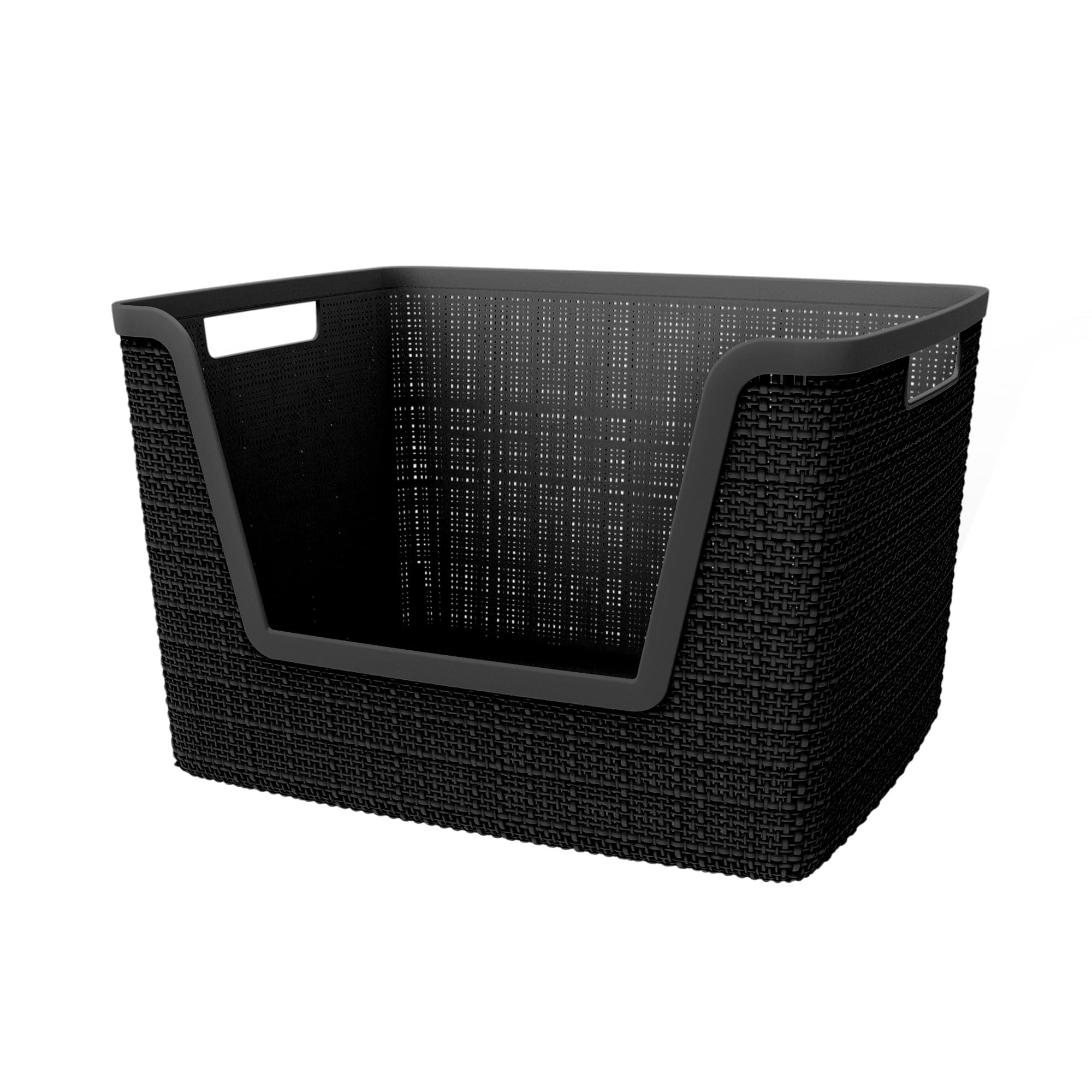 Curver four-pack 18L baskets with easy-access front for quick shelf grabs