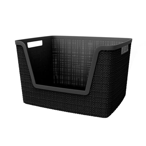 Curver four-pack 18L baskets with easy-access front for quick shelf grabs
