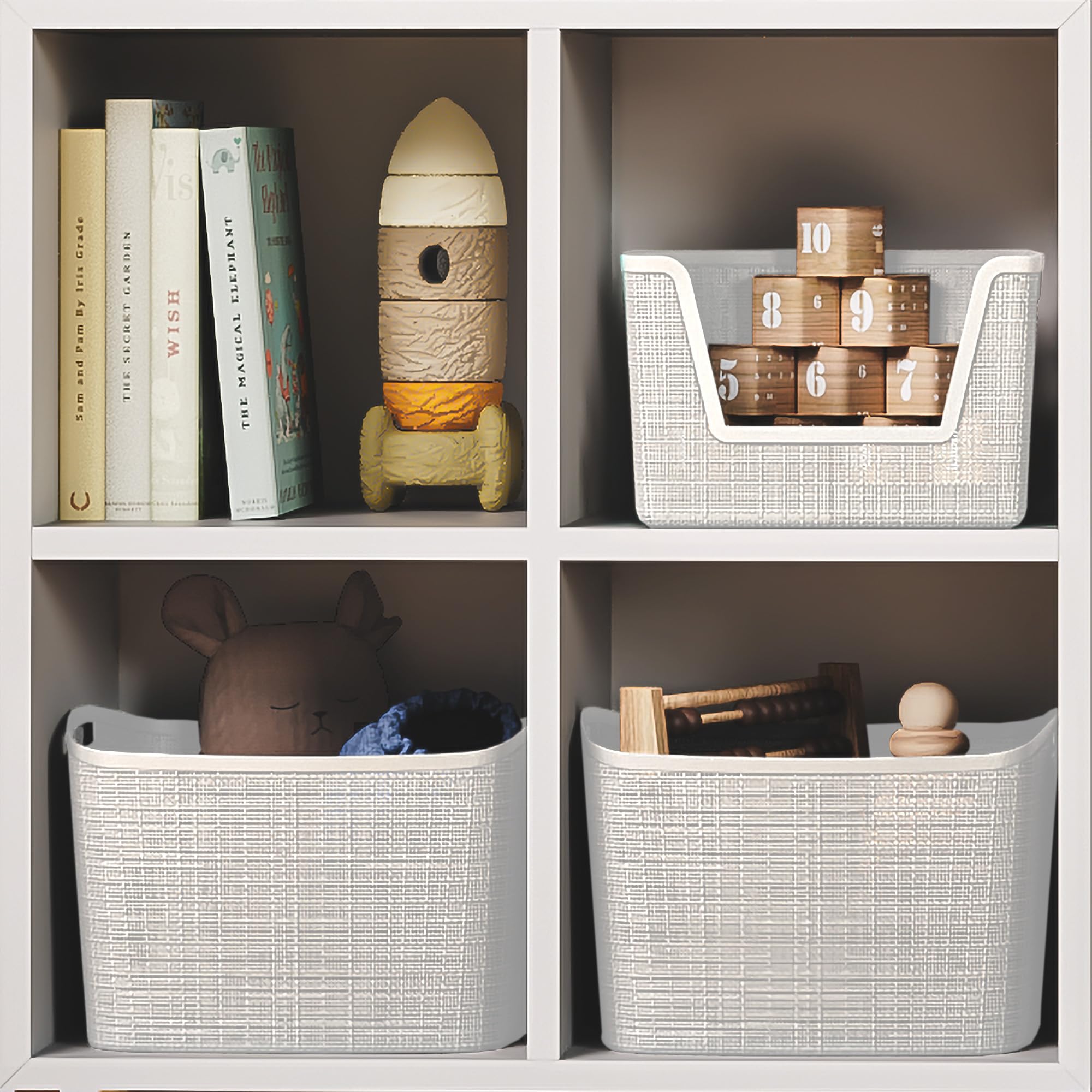 Curver bedroom closet shelves basket white, tidy attire and accessories.
