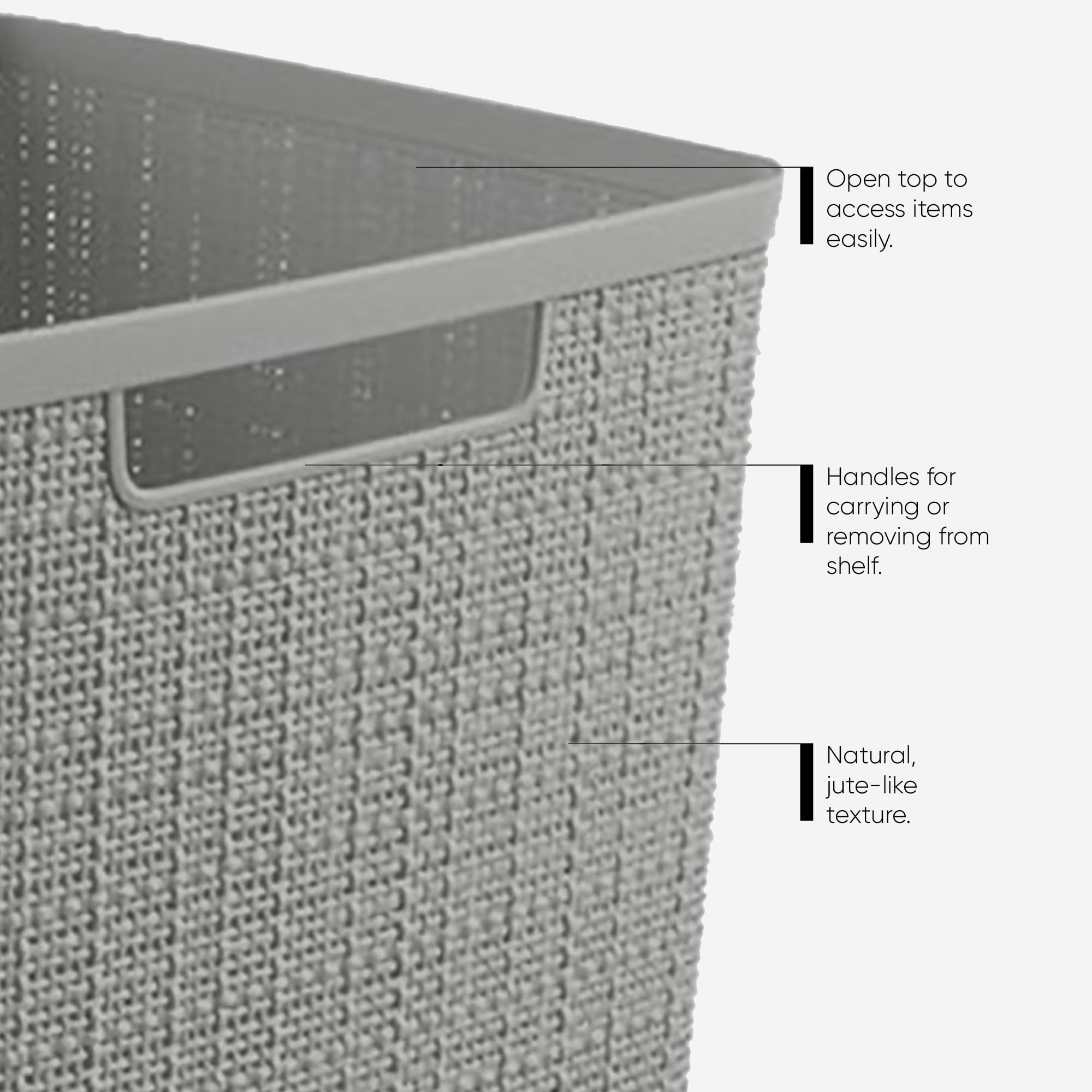 Curver Jute Cube 17L on shelf, space-saving storage.