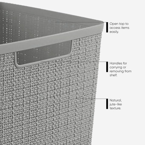 Curver Jute Cube 17L on shelf, space-saving storage.