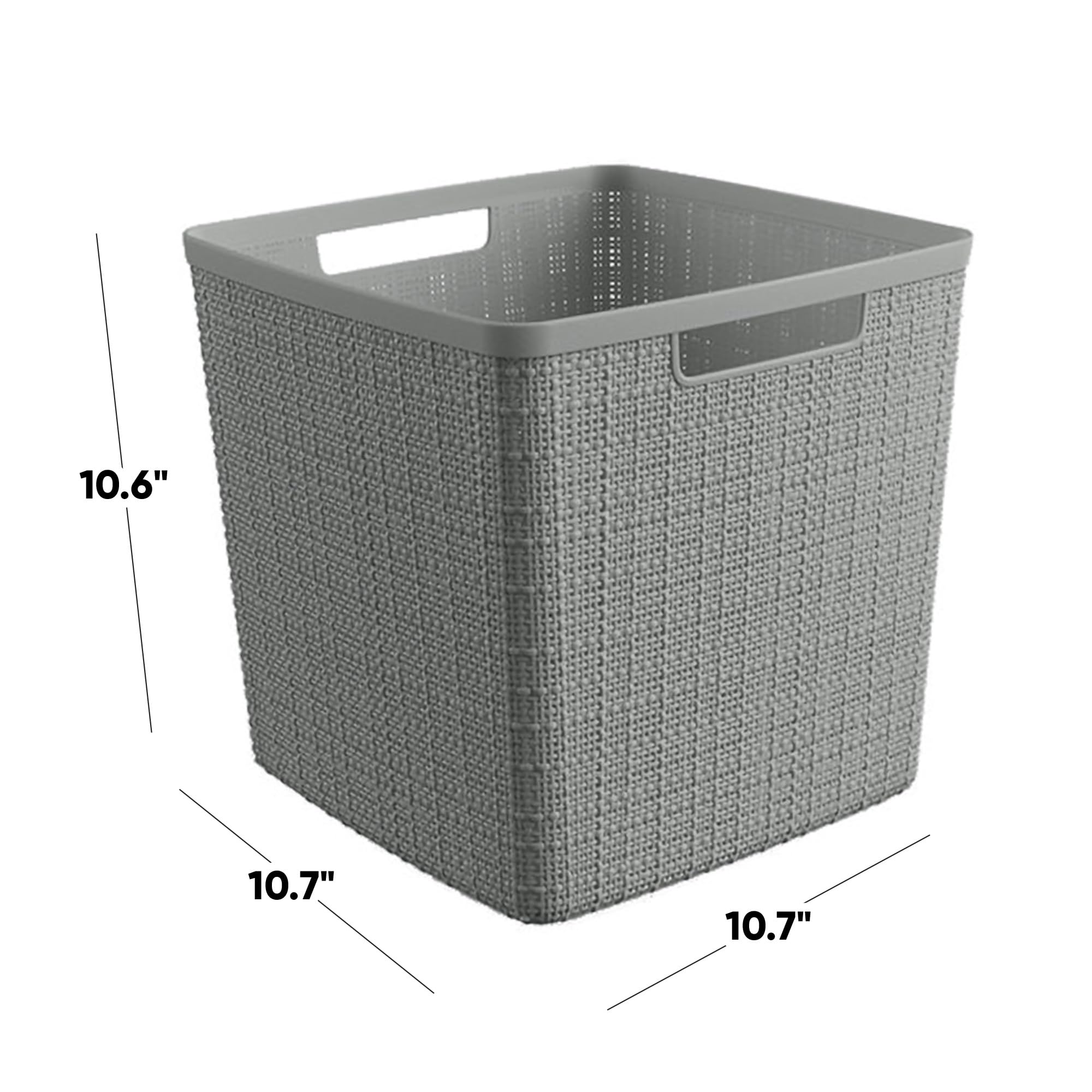 Curver Jute Cube 17L side view, ideal for closet shelf organization.