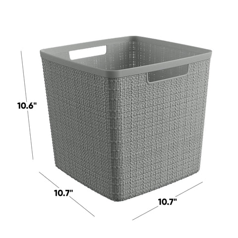 Curver Jute Cube 17L side view, ideal for closet shelf organization.
