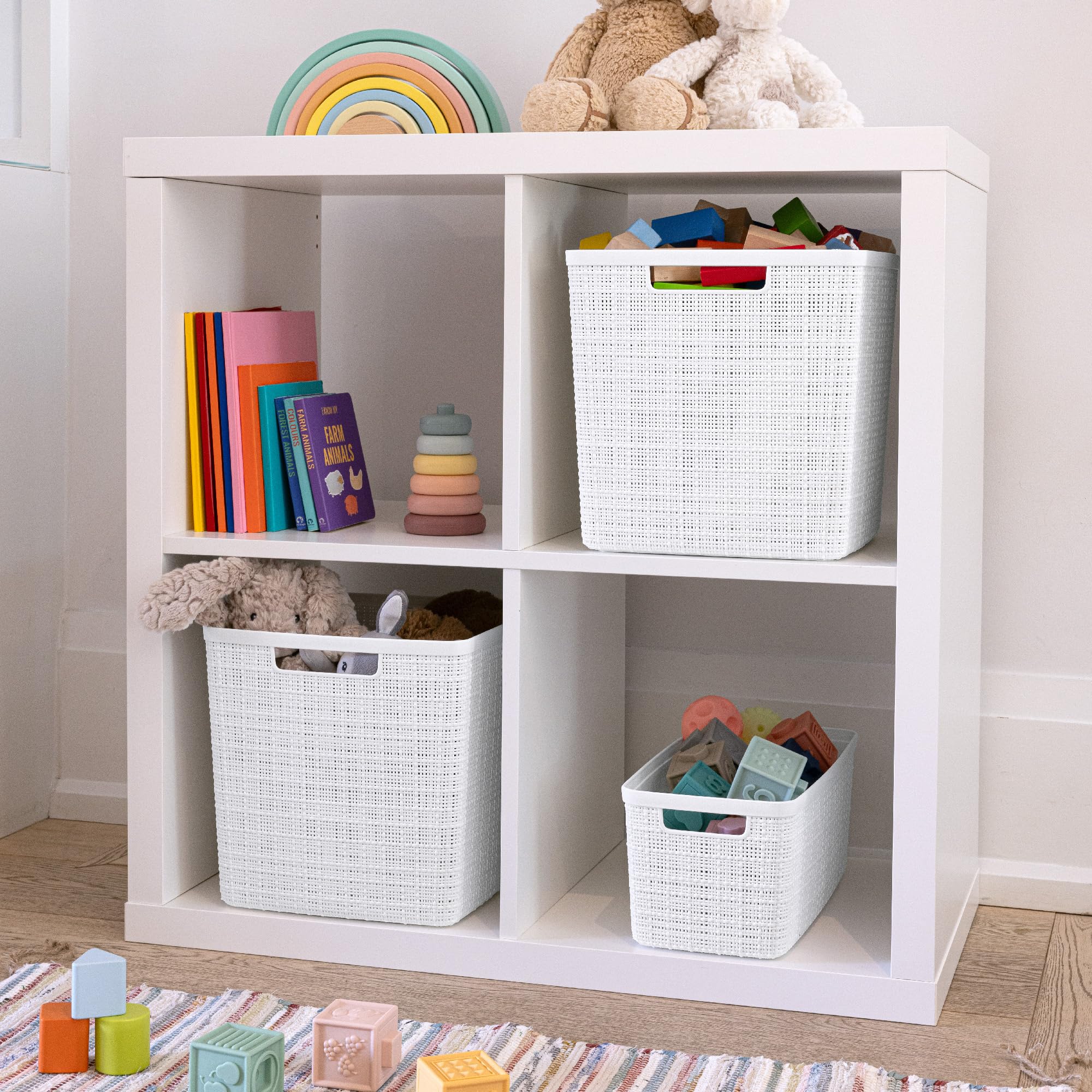 Curver playroom toy storage basket keeps toys organized and accessible