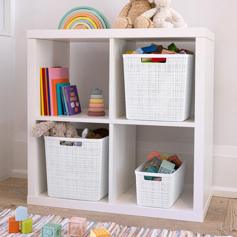 Curver playroom toy storage basket keeps toys organized and accessible