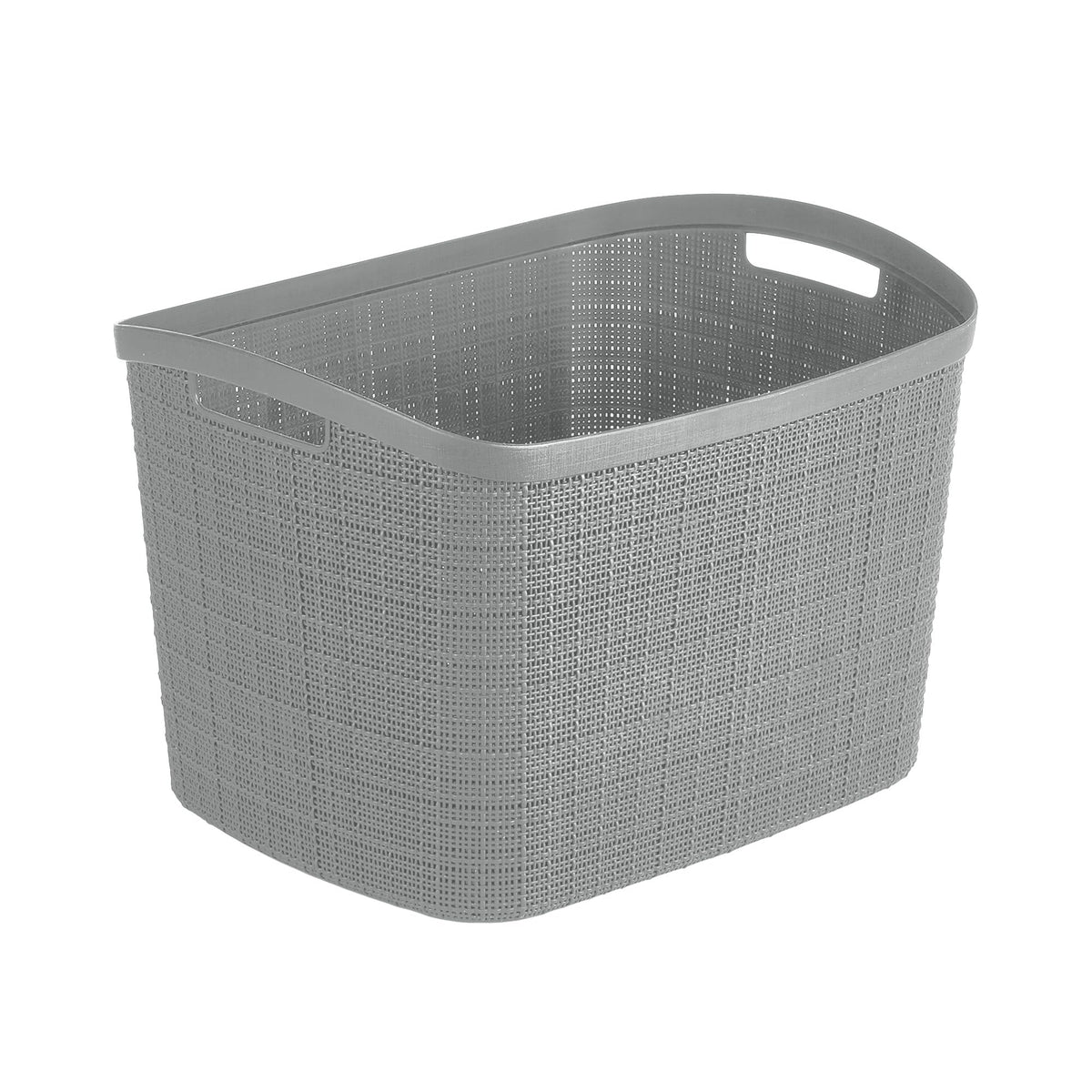 Curver XL gray baskets front view for stylish open-shelving storage