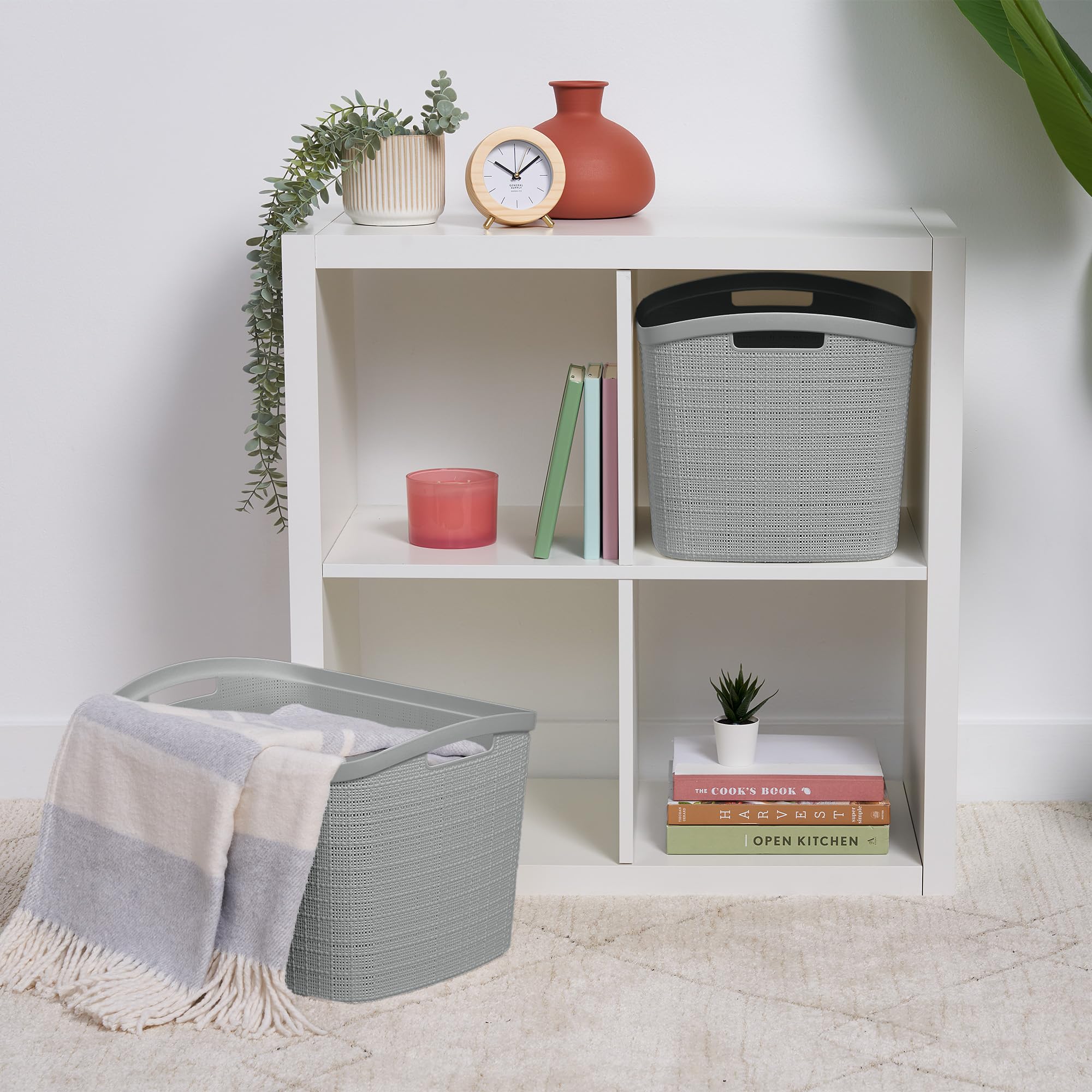 Curver XL gray baskets handle detail for easy transport