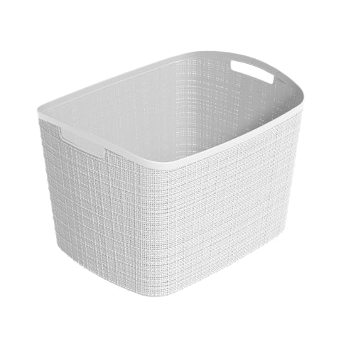 Curver XL 30.5L jute-decorative basket in white, front view, keeps shelves organized.