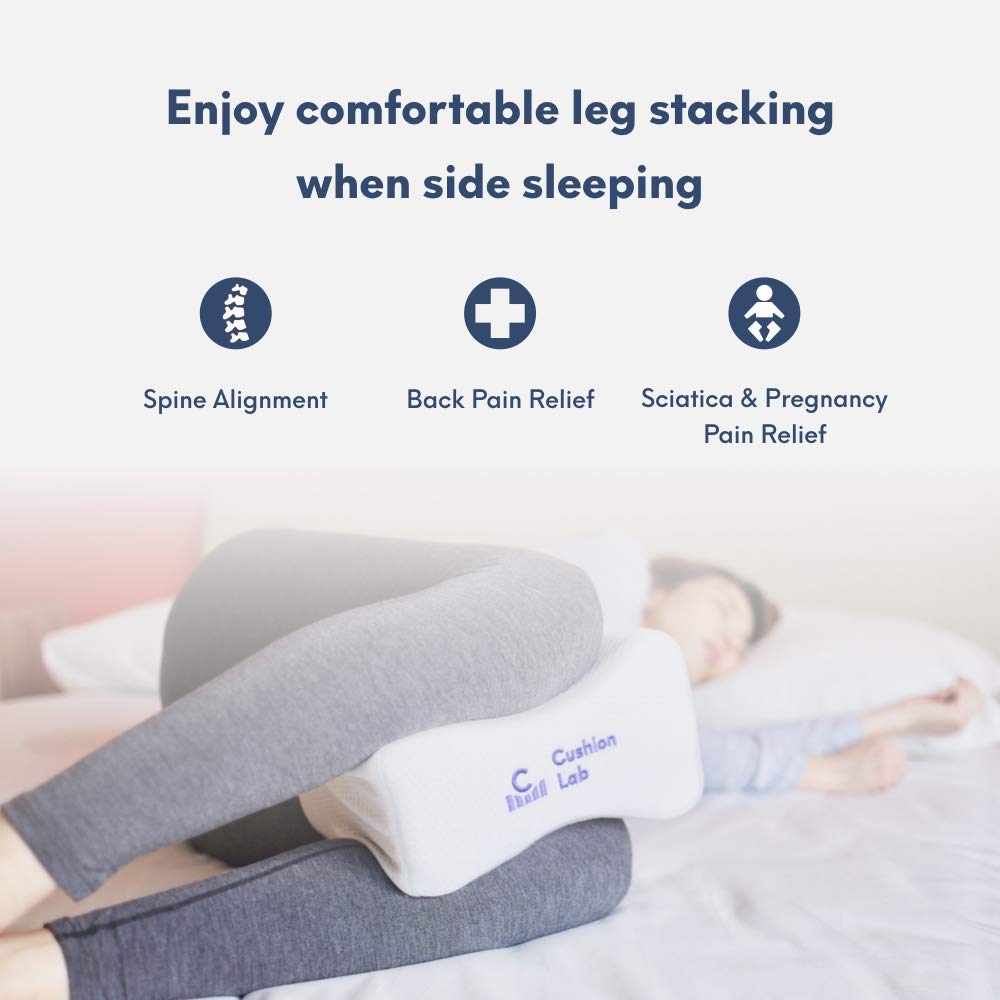 Cushion Lab ergonomic leg pillow side profile for comfortable support.