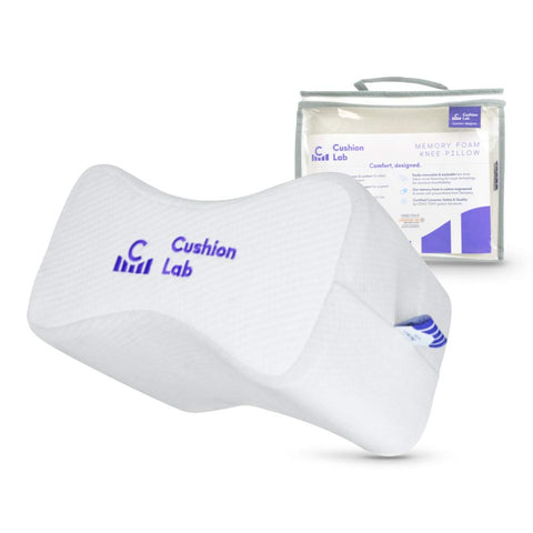 Cushion Lab knee pillow front view for leg and spine alignment.
