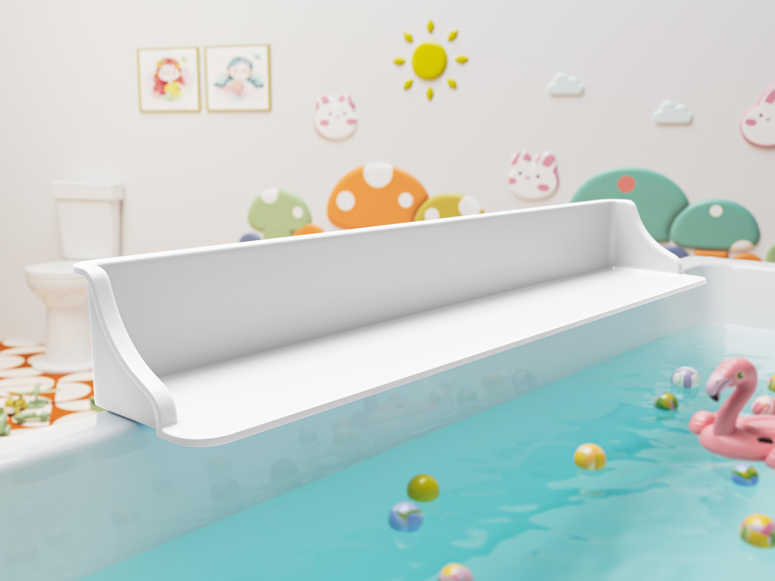Cushore PlayPad 3ft splash guard keeps water contained during bath.