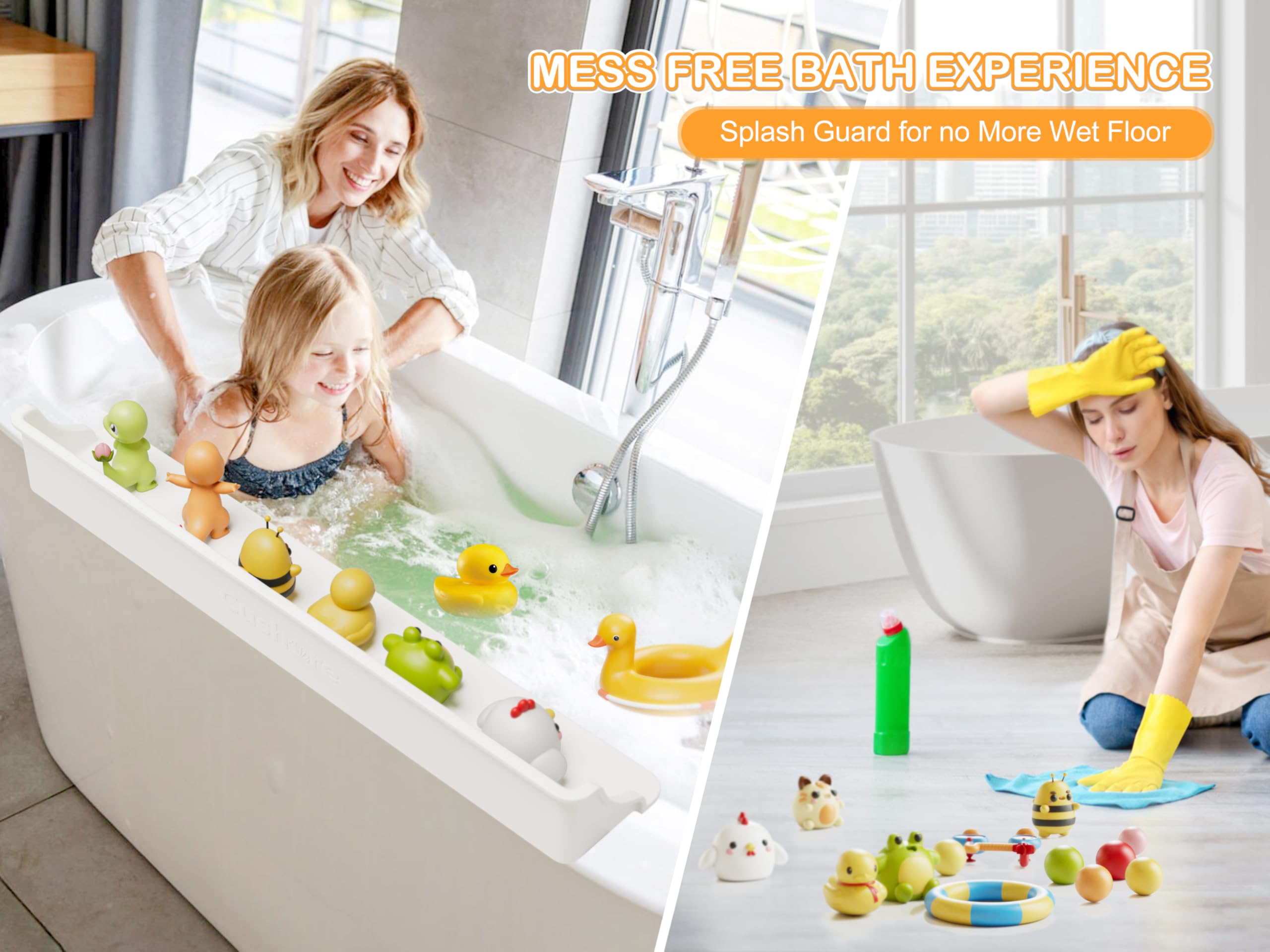 Cushore bath guard with strong suction cups secures in place.