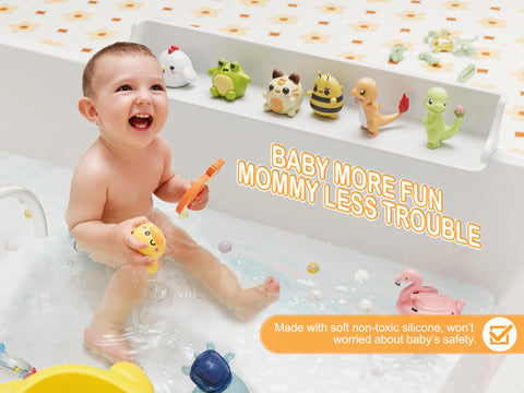 Cushore toy tray caddy keeps bath toys organized and within reach.