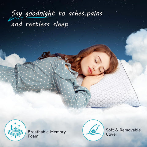 CushyOasis memory foam pillow features breathable mesh for cooler nights.