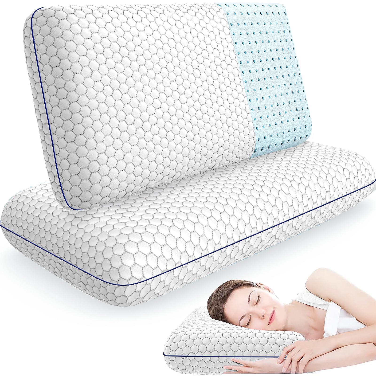CushyOasis memory foam pillow with washable cover offers easy care and queen-size comfort.