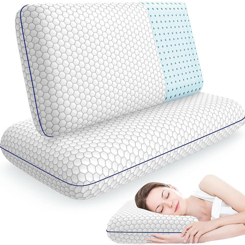 CushyOasis memory foam pillow with washable cover offers easy care and queen-size comfort.