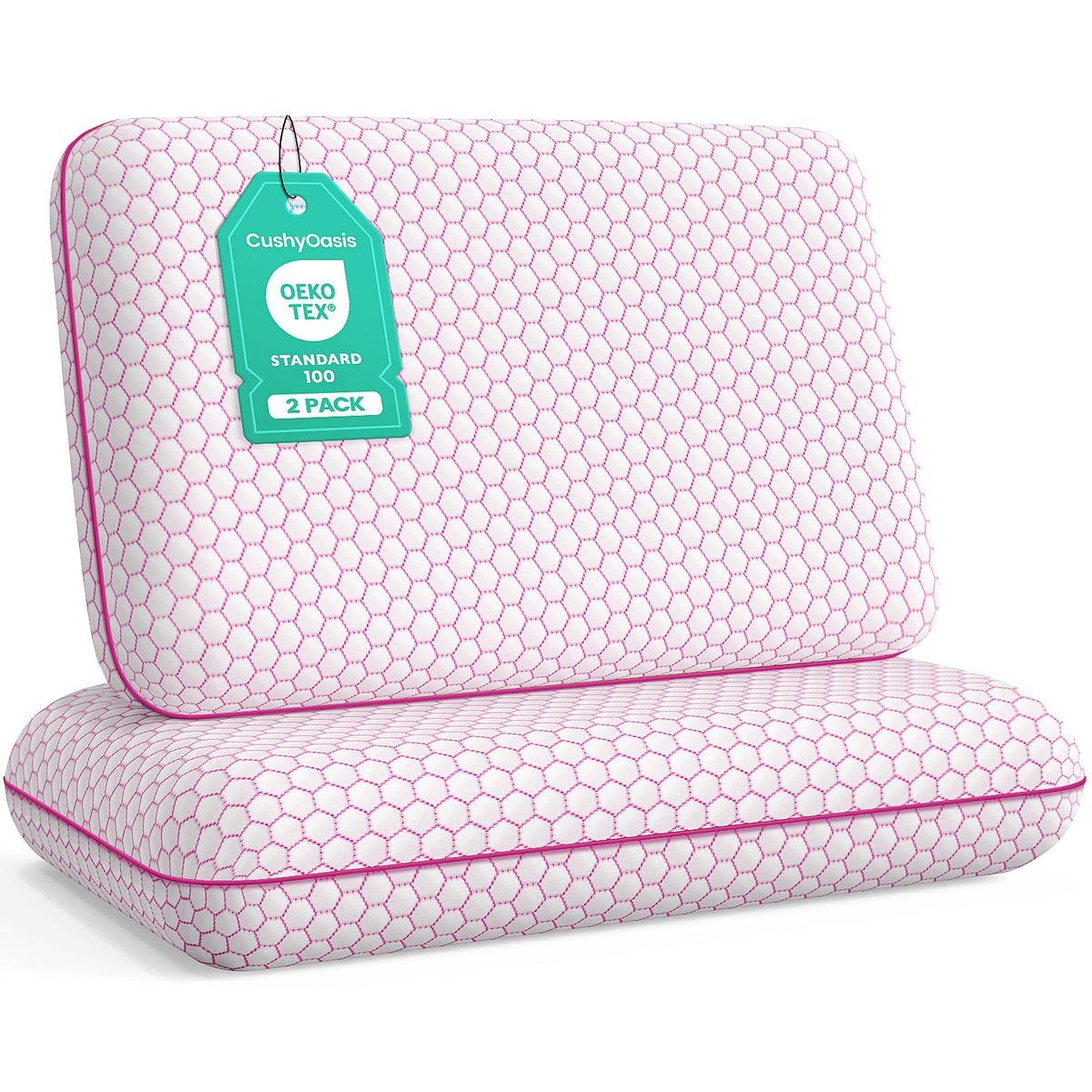 CushyOasis memory foam pillow side view showing ergonomic neck support