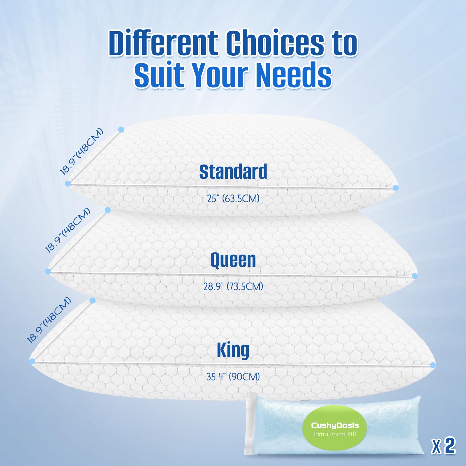 CushyOasis pillow queen grey soft side support for restful back and side sleeping.