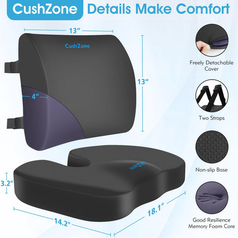 CushZone adjustable strap keeps the pillow secure on chairs