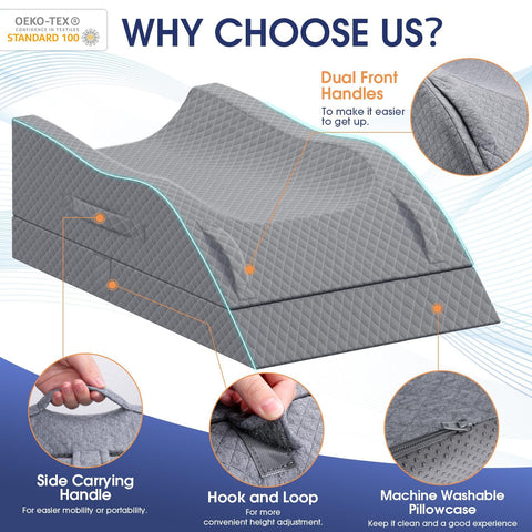 CushZone Leg Pillow features side handles for easy positioning.