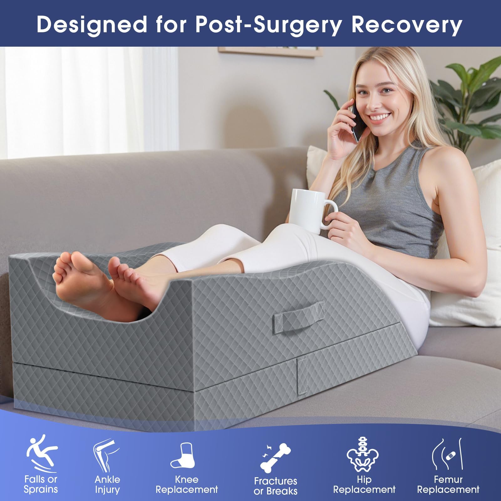 CushZone Leg Pillow supports leg elevation after surgery or injury.