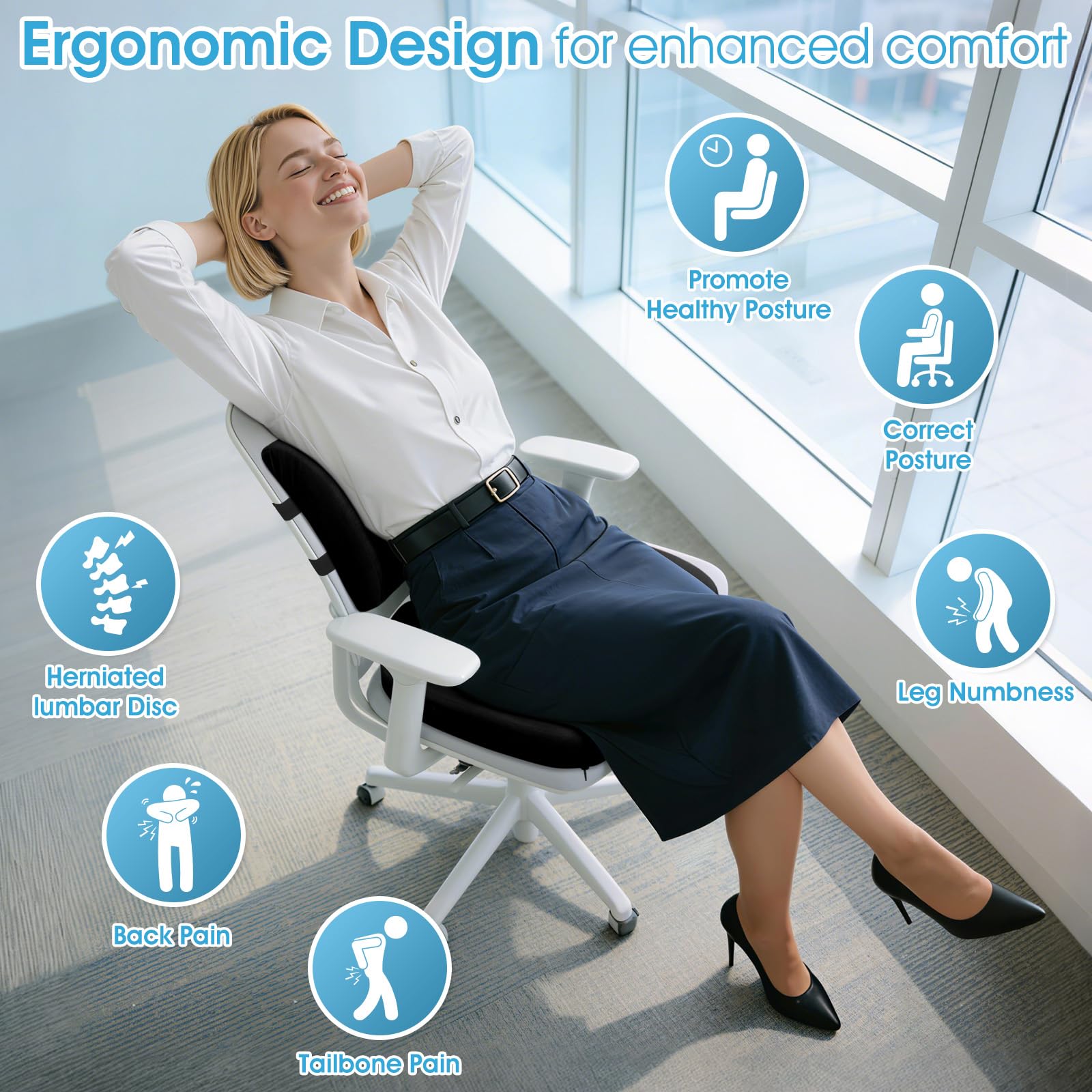 CushZone lumbar support pillow contouring to lower back for comfort in daily use