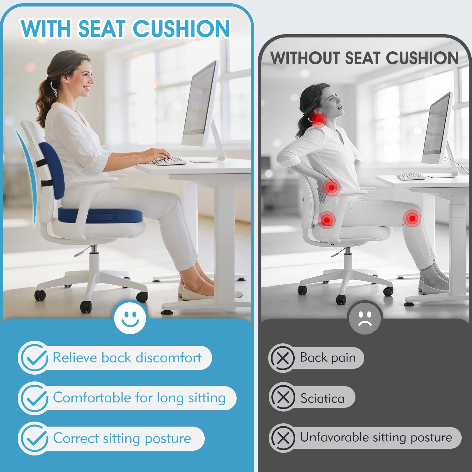 CushZone memory foam core softly contours to your body.