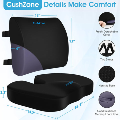 CushZone memory foam core adapts to body shape for gentle, supportive seating