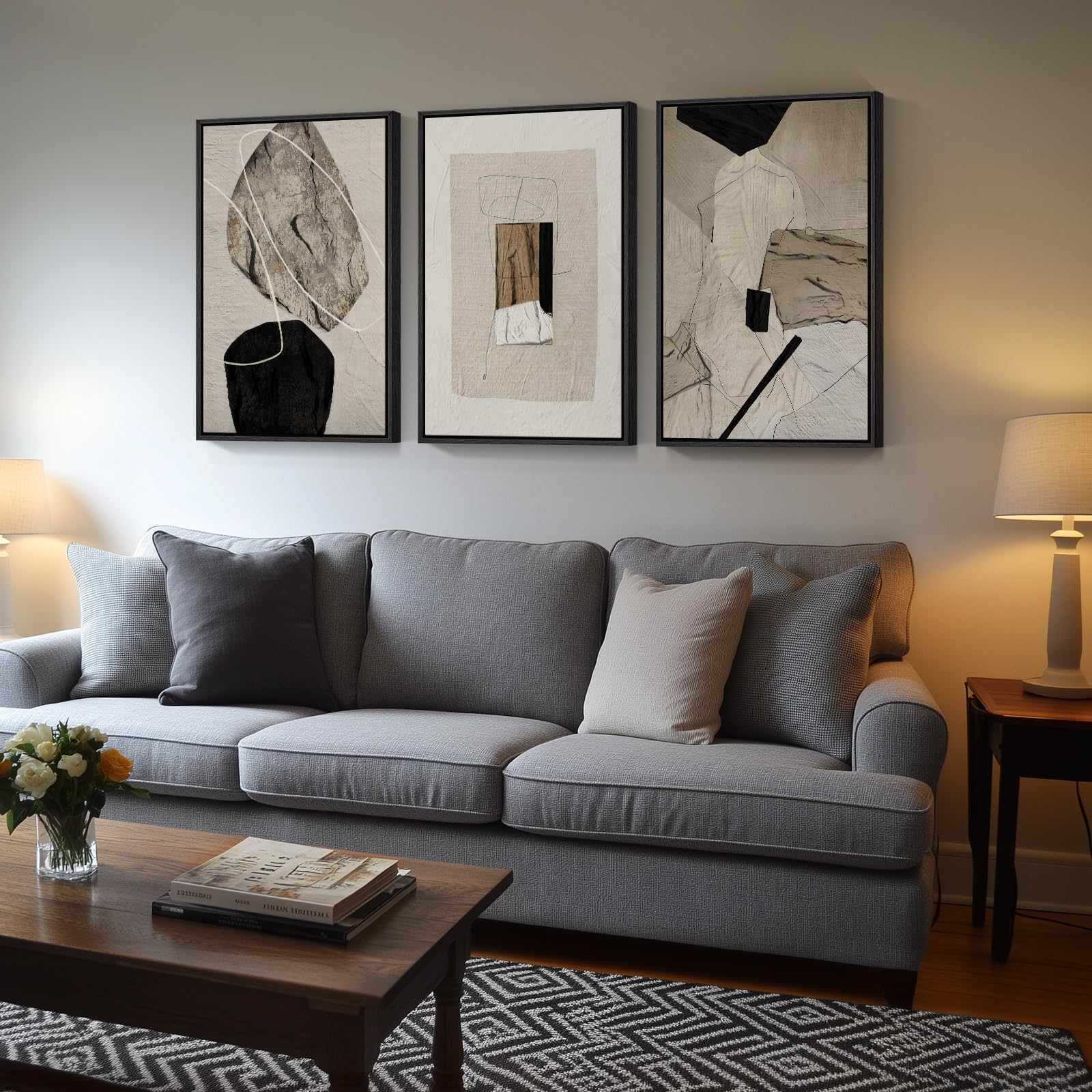 Cuspin 3-piece neutral abstract wall art panel 2 adds modern texture