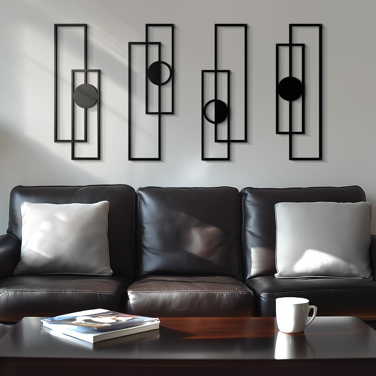 Cuspin abstract black metal wall art 4-pack full display adds modern elegance to living spaces.
