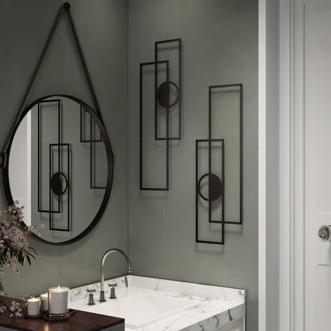 Cuspin abstract black metal wall art 4-pack hardware included for easy hanging setup.