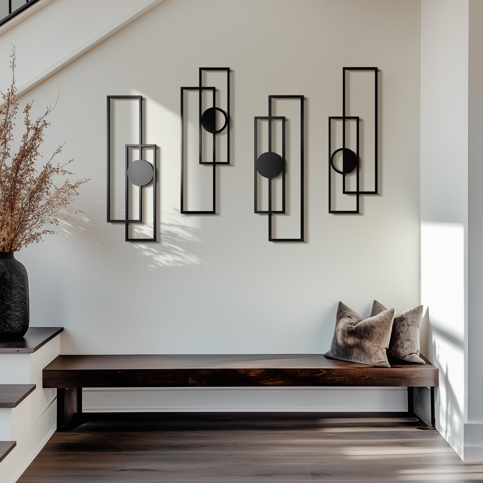 Cuspin abstract black metal wall art 4-pack room ideas for contemporary spaces.