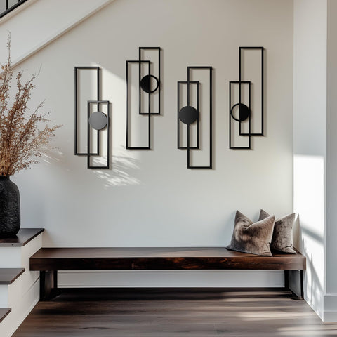 Cuspin abstract black metal wall art 4-pack room ideas for contemporary spaces.