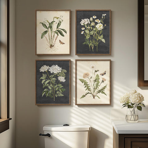 Cuspin framed botanical wall art four-piece set enriches living spaces with vintage charm