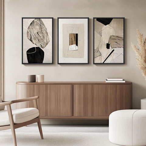 Cuspin framed neutral abstract wall art bedroom vibe, creates serene, contemporary ambiance.