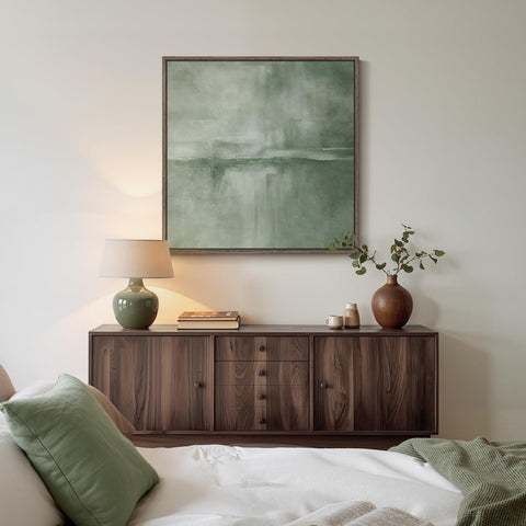 Cuspin green abstract wall art closeup emphasizes brushwork and texture