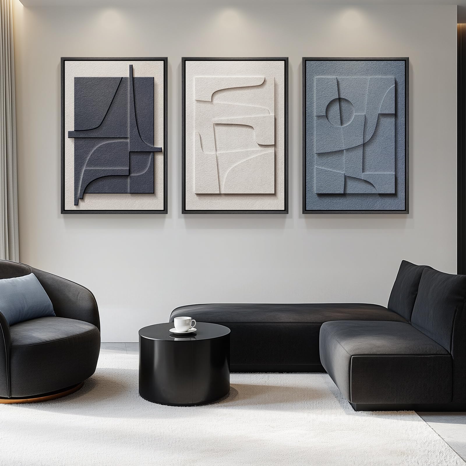 Cuspin large 3D textured framed wall art blue and white abstract, enhances office decor.