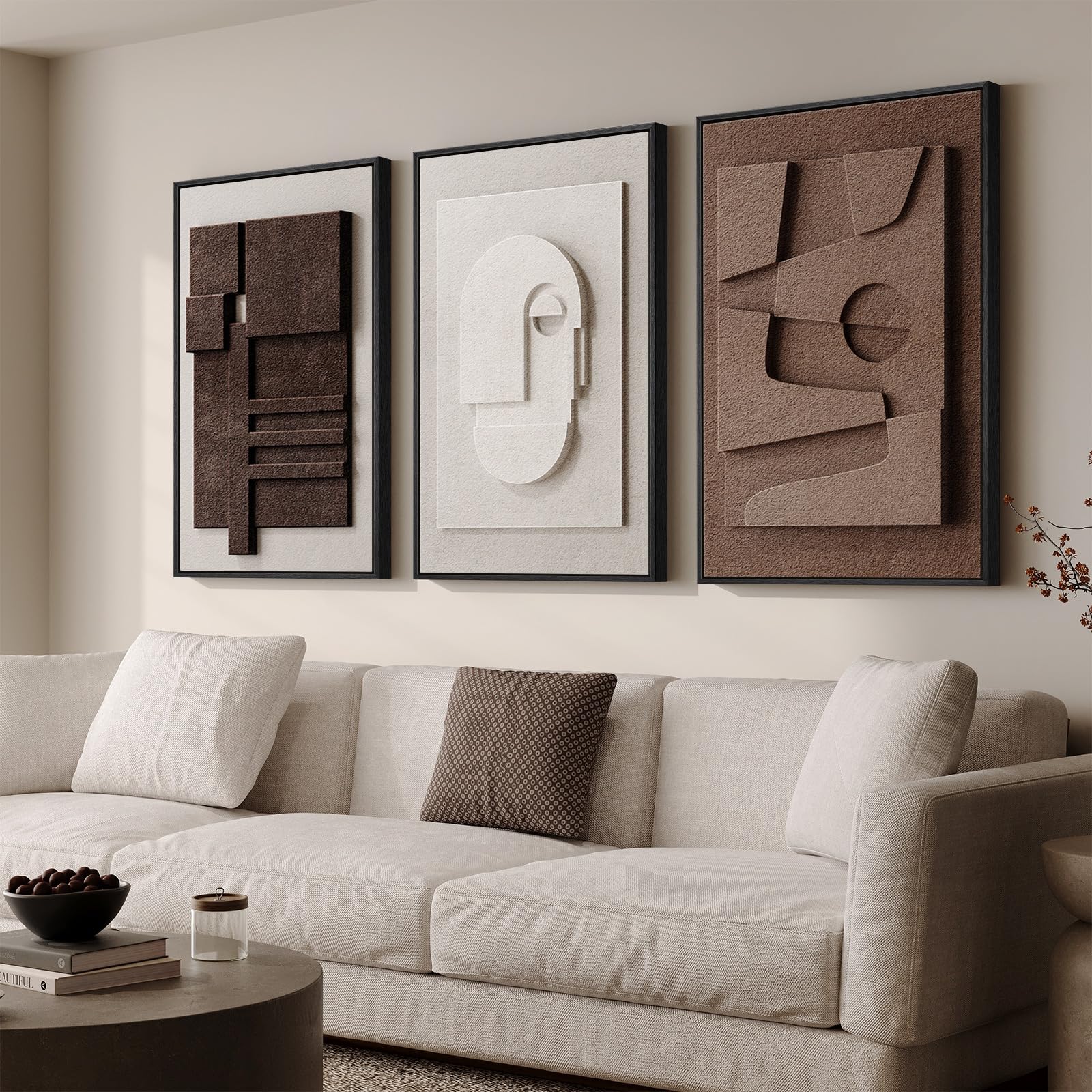 Cuspin large 3D textured wall art framed collection close-up with neutral palette and depth.