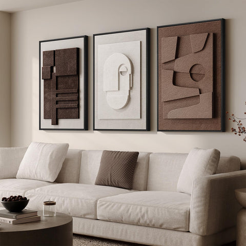 Cuspin large 3D textured wall art framed collection close-up with neutral palette and depth.